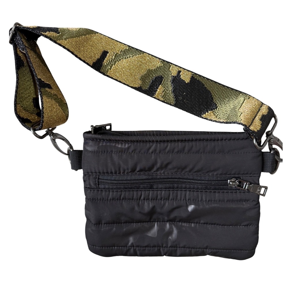 Think Royln Black Puffer Crossbody Bag Camo Strap‎ Free People - Picture 3 of 7